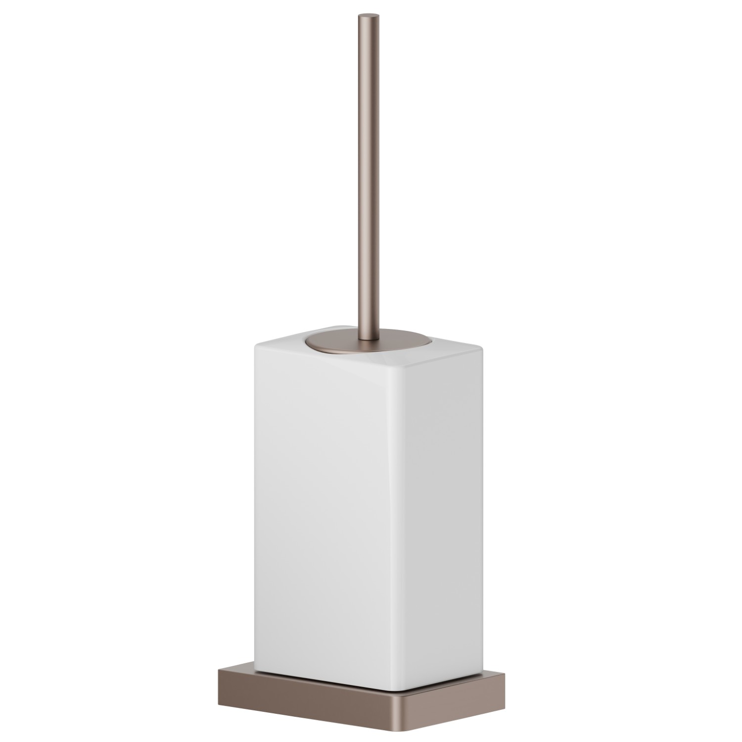 Porta scopino da appoggio con scopino. Ceramica Bianca - finitura Copper Glossy