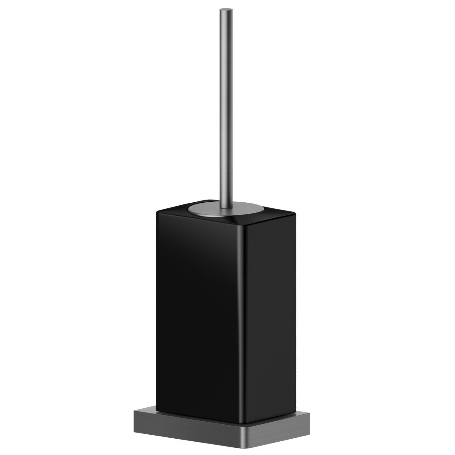 Porta scopino da appoggio con scopino. Ceramica Nera - finitura PVD Brushed Gun Metal
