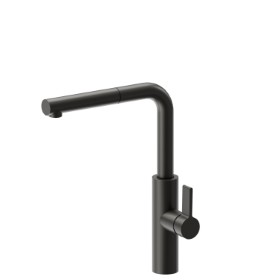 Single-lever sink mixer with L swivel spout and double-jet pull-out hand shower - finish Carbon Satin