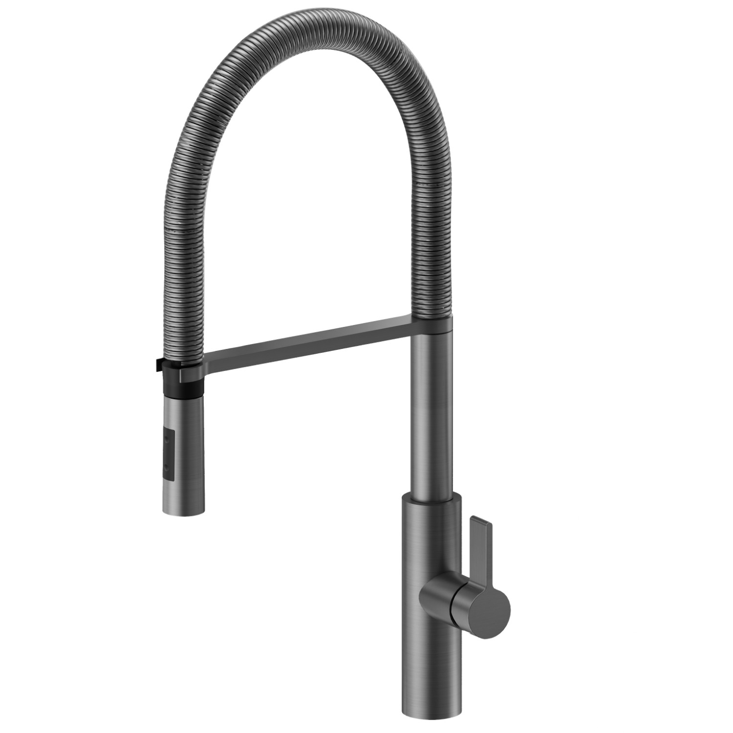 Mitigeur monocommande évier avec bec L pivotant et douchette extractible double jet - finition PVD Brushed Gun Metal