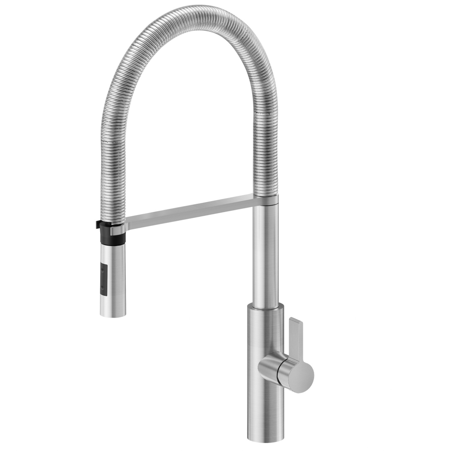 Mitigeur monocommande évier avec bec L pivotant et douchette extractible double jet - finition PVD Brushed steel