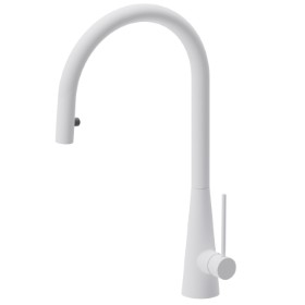 Single-lever sink mixer, round swivel spout and single jet retractable pull-out hand shower - finish Matt White