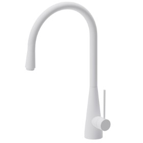 Single-lever sink mixer, round swivel spout and single jet pull-out hand shower - finish Matt White
