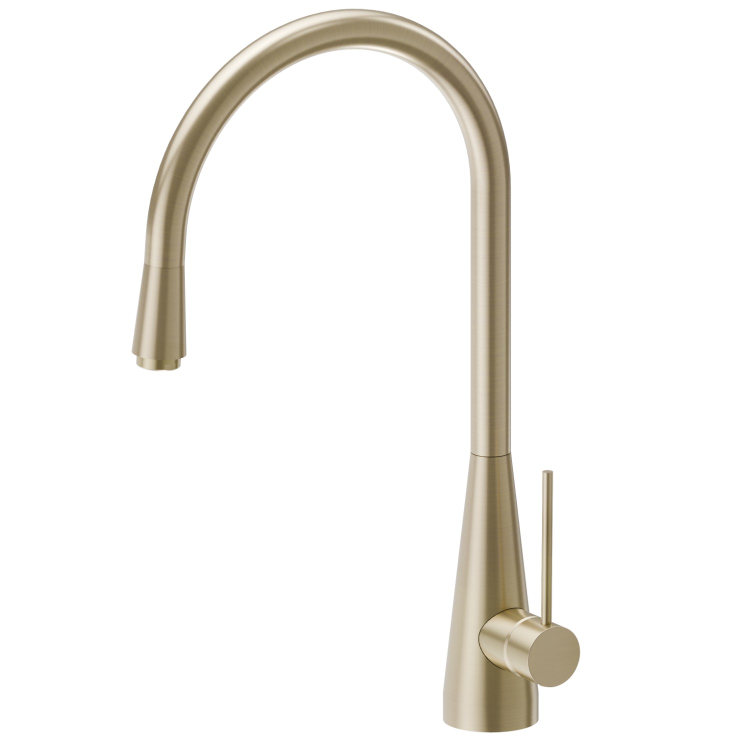 Miscelatore monocomando per lavello con bocca tonda girevole e doccetta estraibile monogetto - finitura PVD Brushed Pale Gold