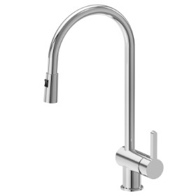 Single-lever sink mixer with swivel spout and double-jet pull-out hand shower - finish Chrome