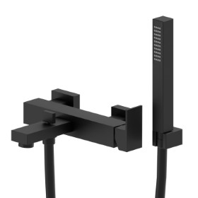 Complete bath group with fixed shower holder, PVC flexible, hand shower - finish Matt Black