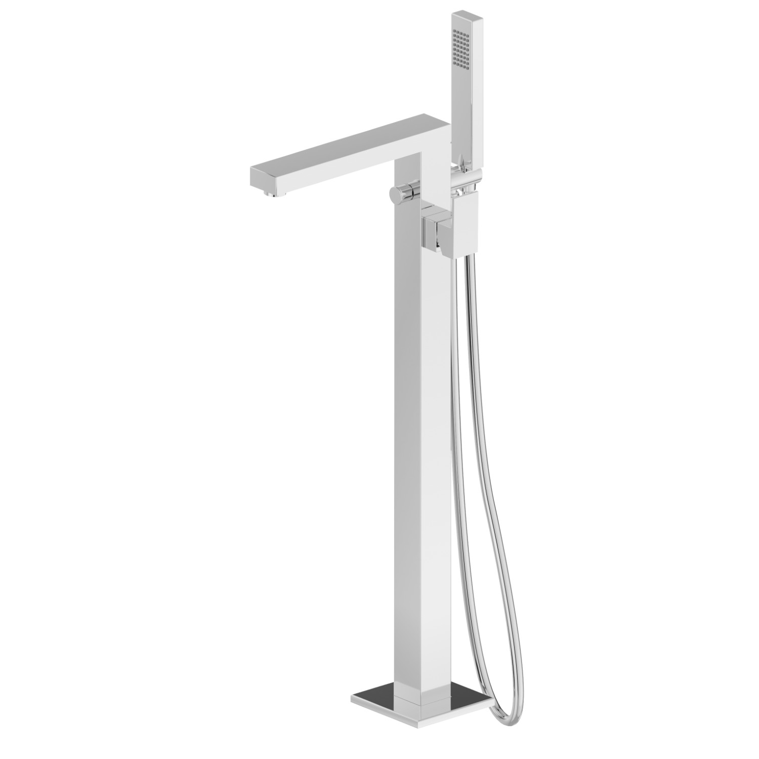 Floor mounted bath group, with mixer, diverter and shower set - finish Chrome