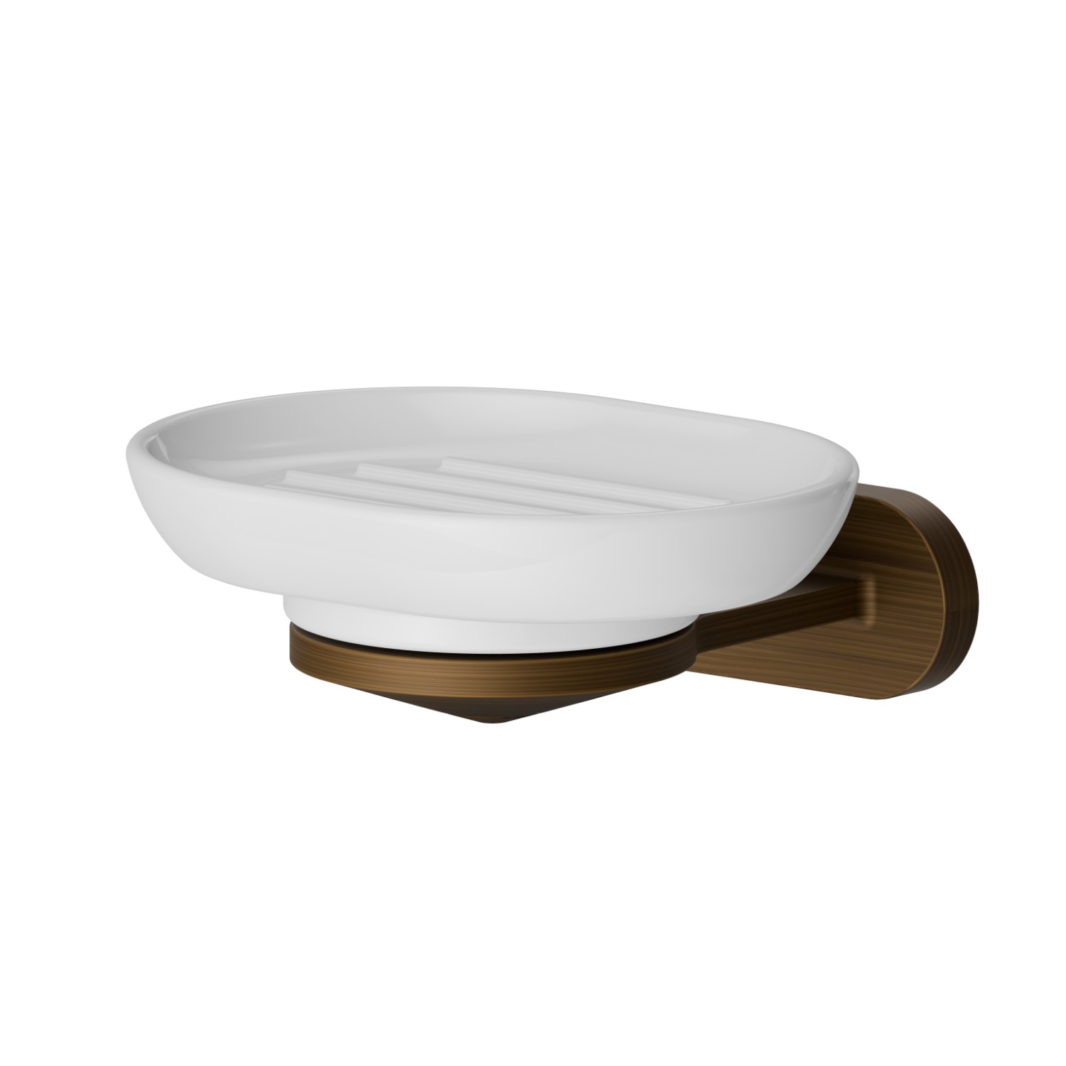 Wall-mounted soap dish. White ceramic - finish Groove Bronze