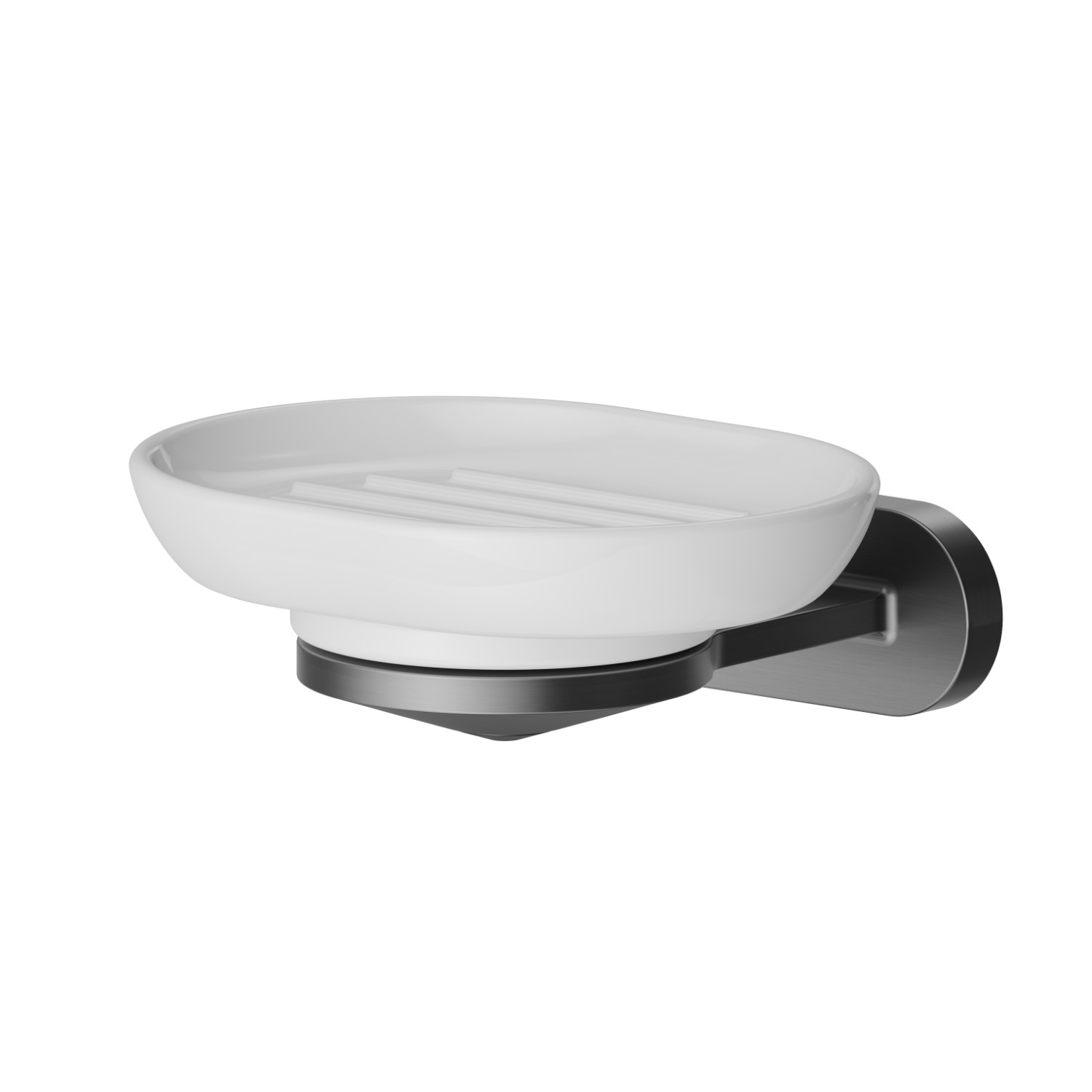 Wall-mounted soap dish. White ceramic - finish PVD Brushed Gun Metal