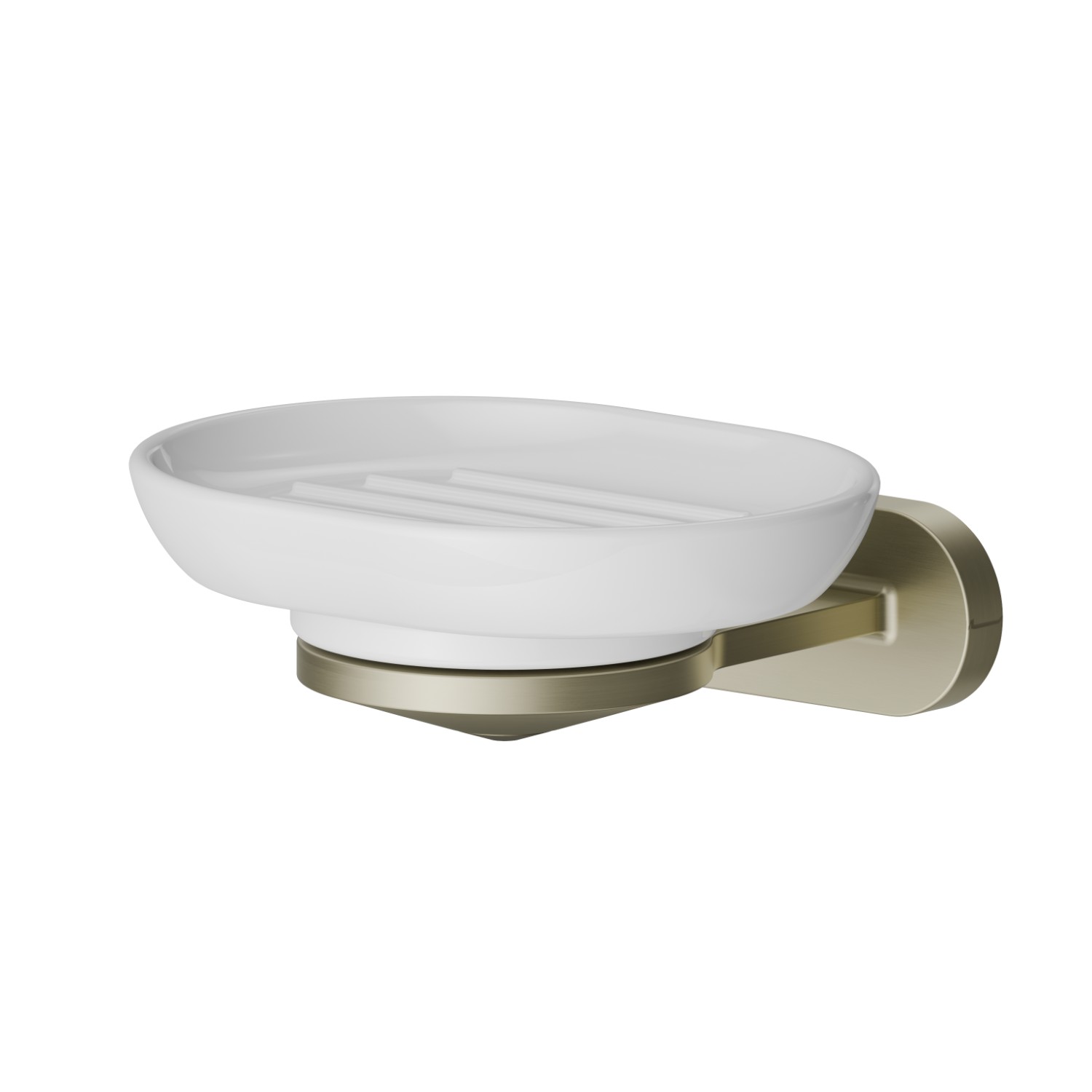 Wall-mounted soap dish. White ceramic - finish PVD Brushed Pale Gold