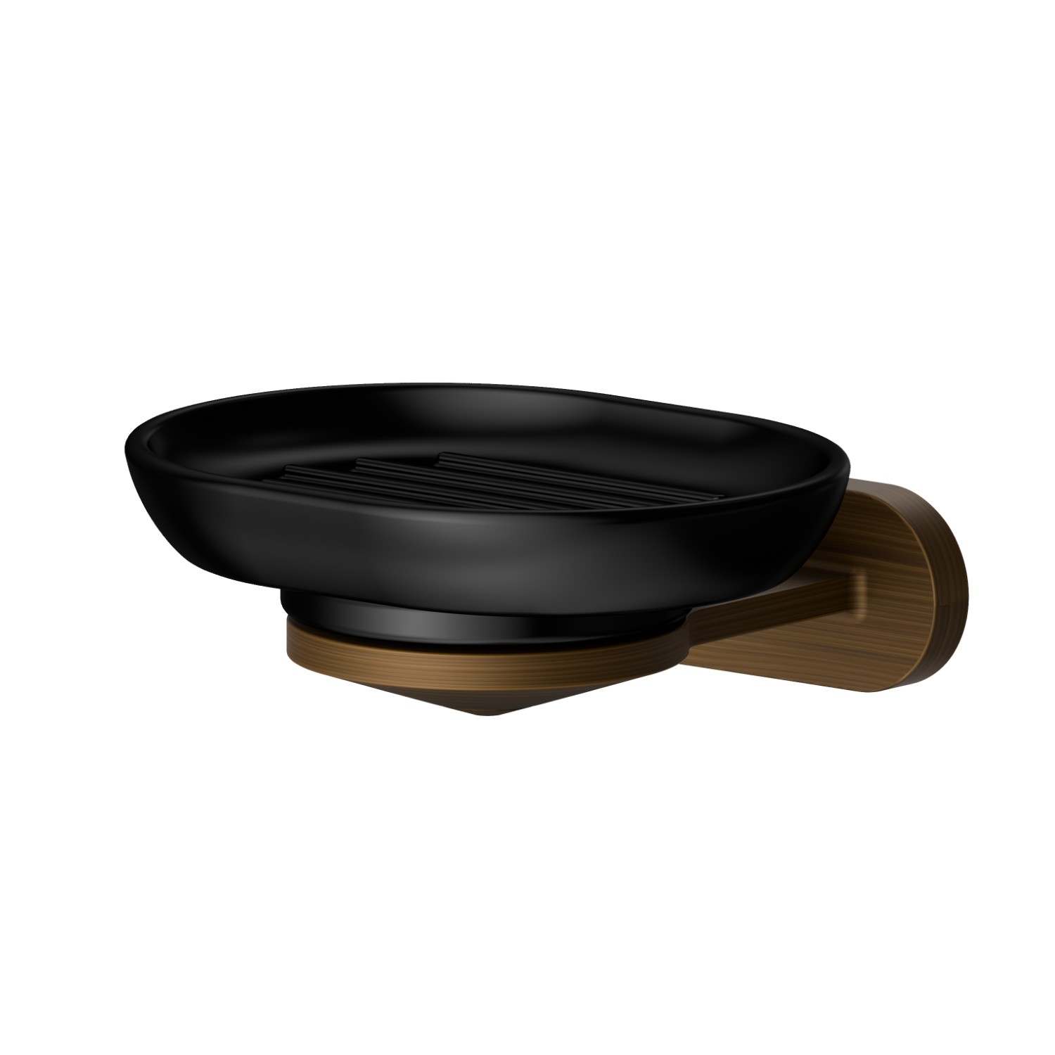 Wall-mounted soap dish. Black ceramic - finish Groove Bronze