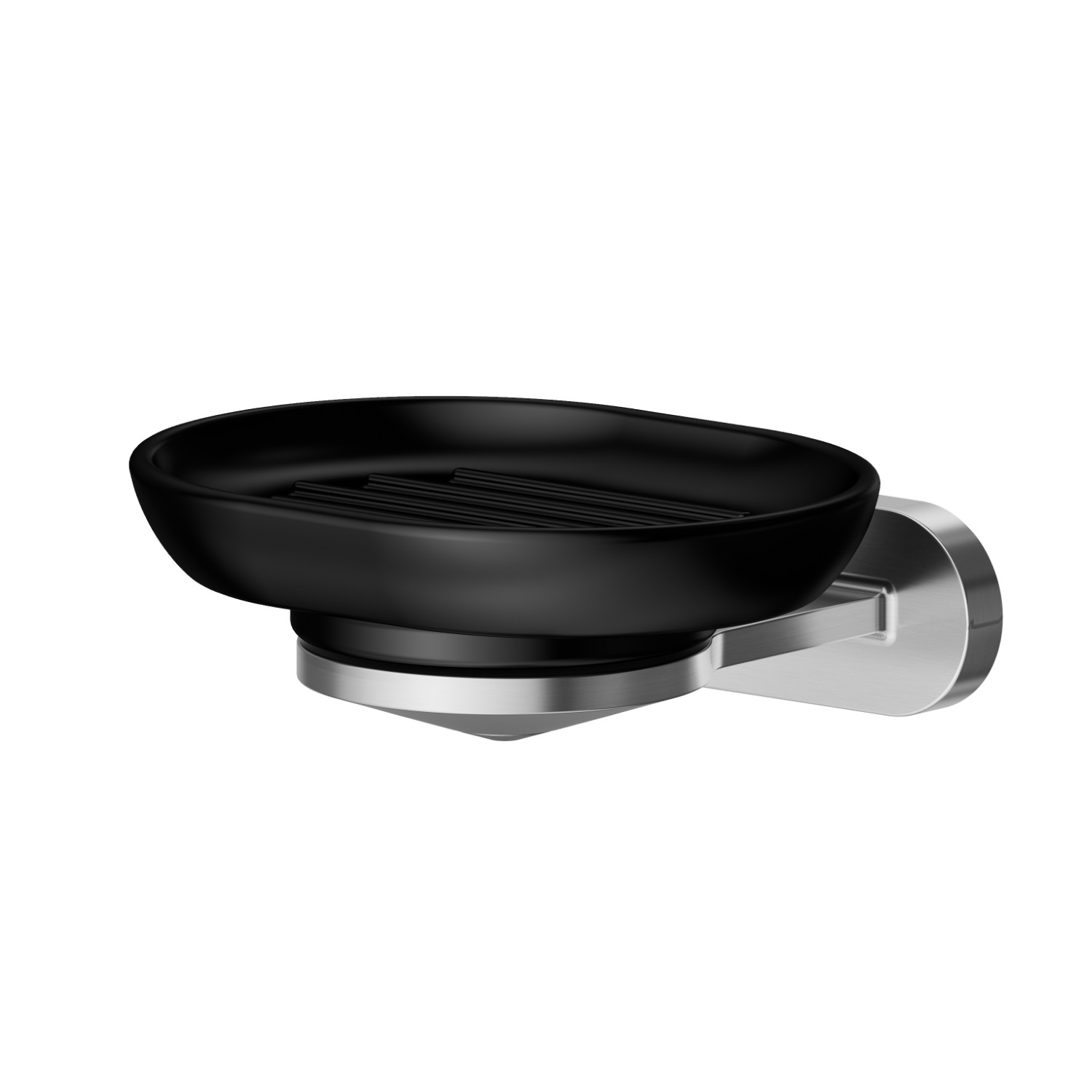 Wall-mounted soap dish. Black ceramic - finish PVD Brushed steel