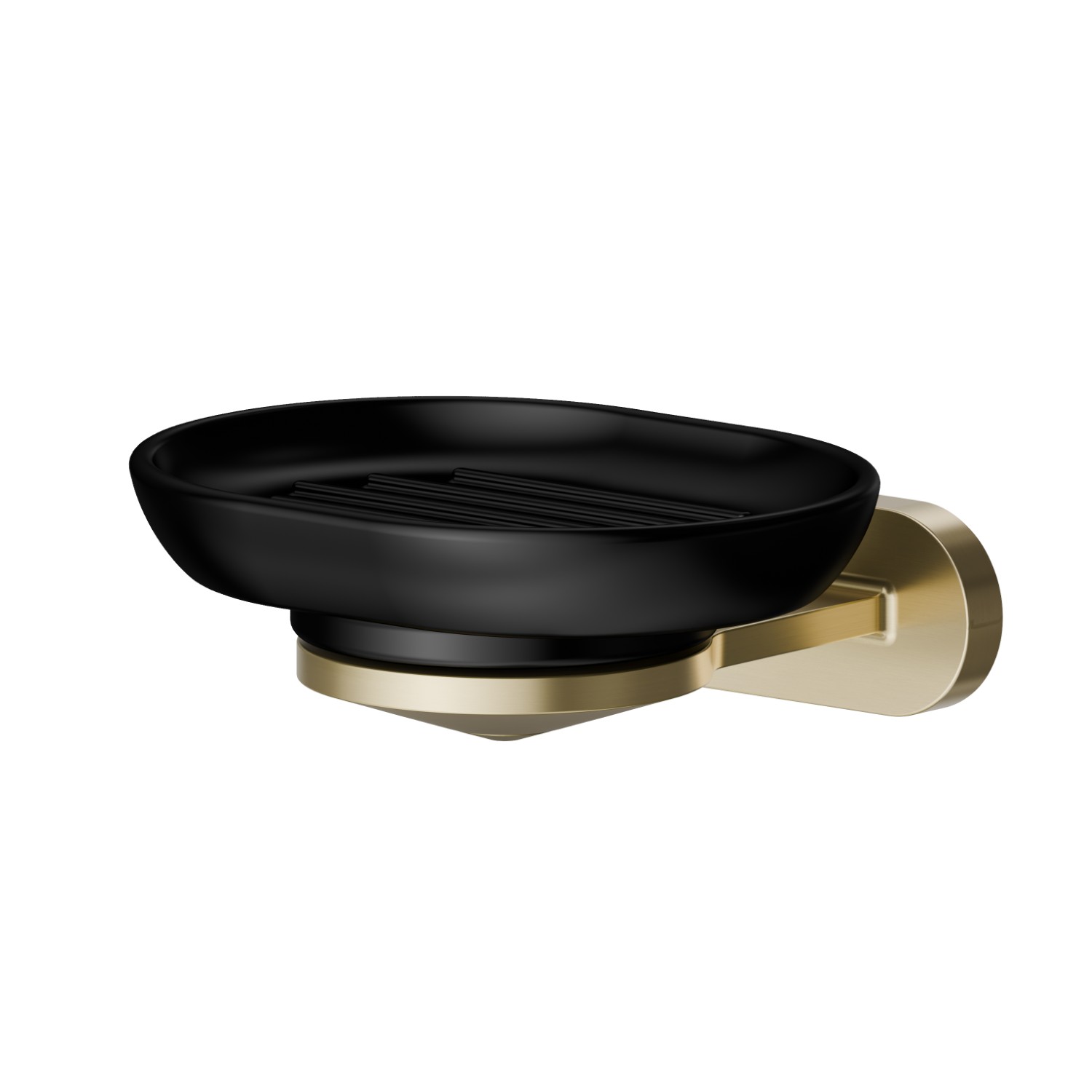 Wall-mounted soap dish. Black ceramic - finish PVD Brushed Gold