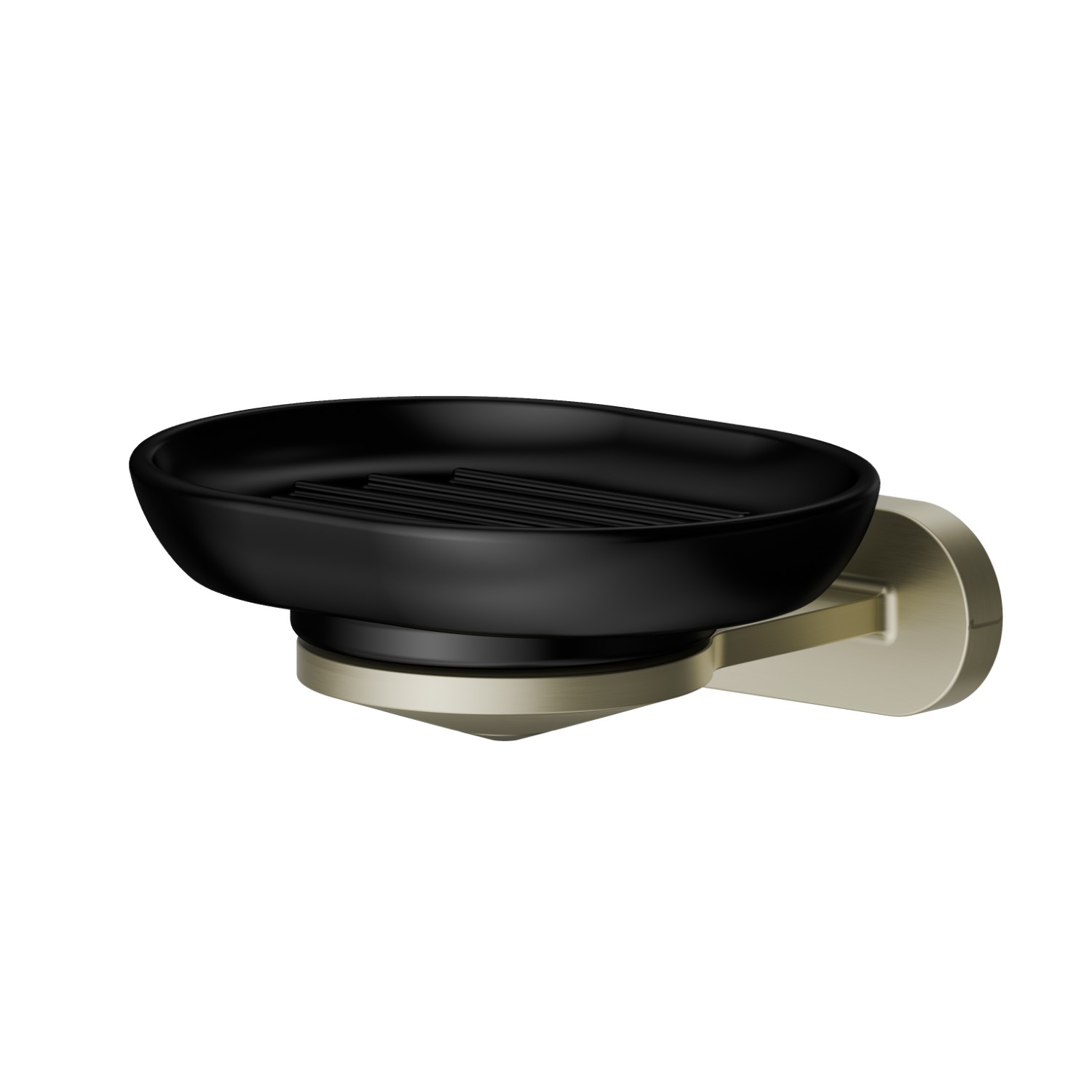 Wall-mounted soap dish. Black ceramic - finish PVD Brushed Pale Gold