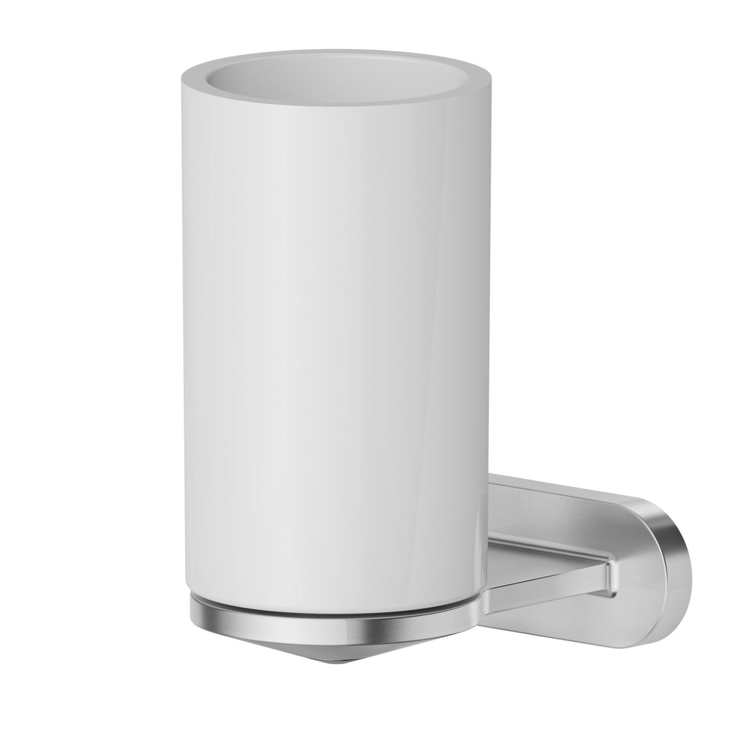 Wall-mounted tumbler holder. White ceramic - finish PVD Brushed steel