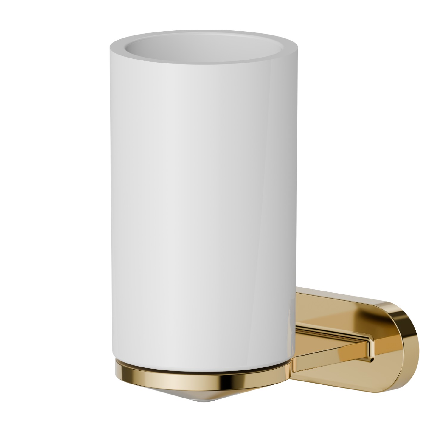 Wall-mounted tumbler holder. White ceramic - finish PVD Glossy Gold