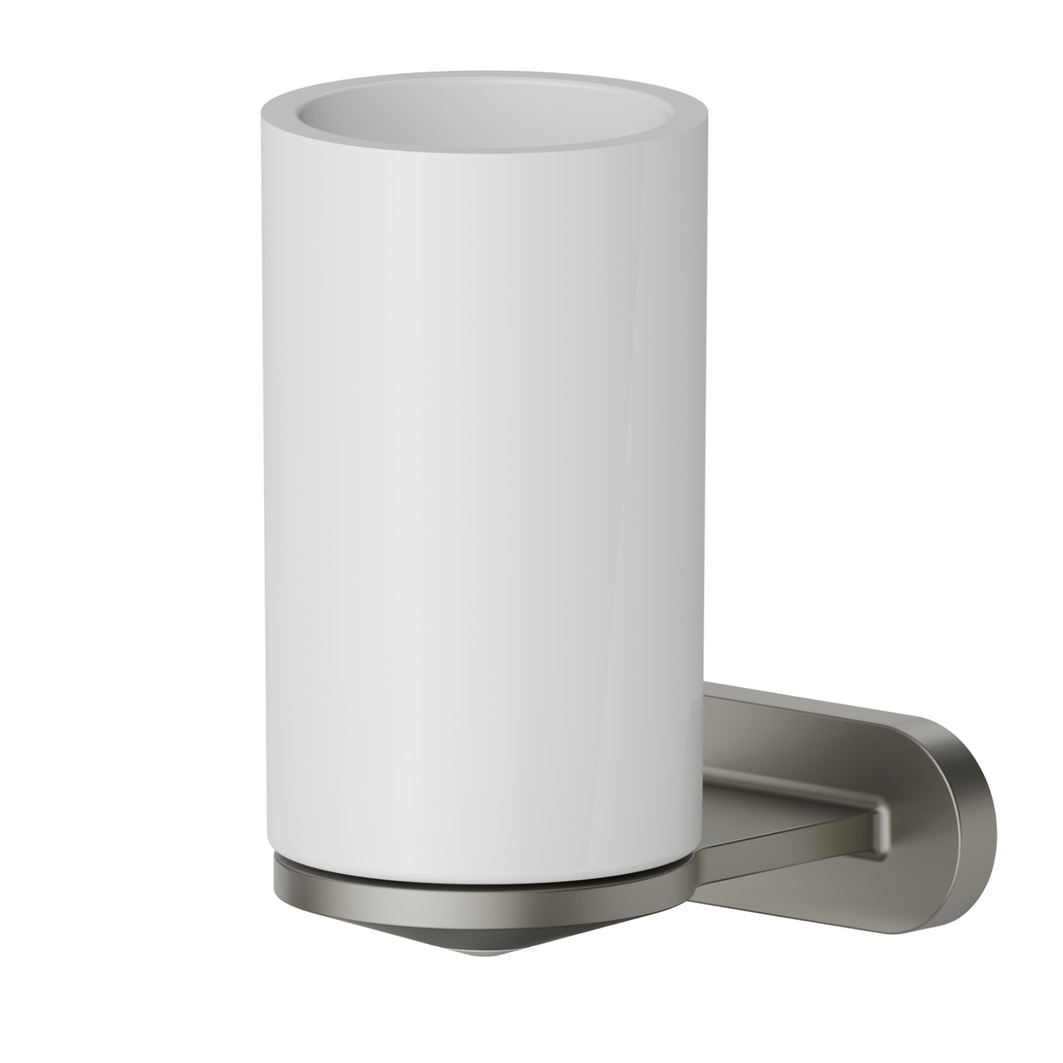 Wall-mounted tumbler holder. White ceramic - finish Titanium Satin