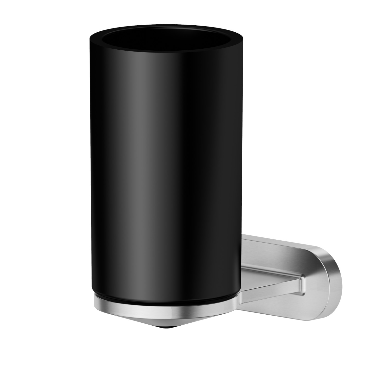 Wall-mounted tumbler holder.  Black ceramic - finish PVD Brushed steel
