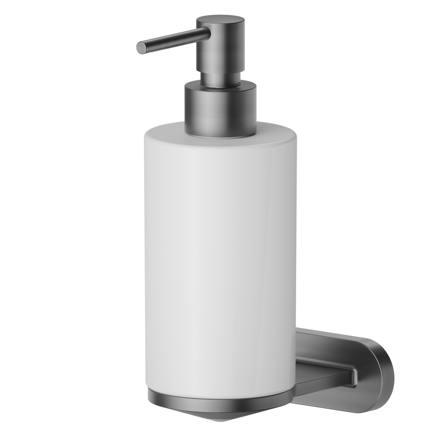Wall-mounted soap dispenser. White ceramic - finish PVD Brushed Gun Metal