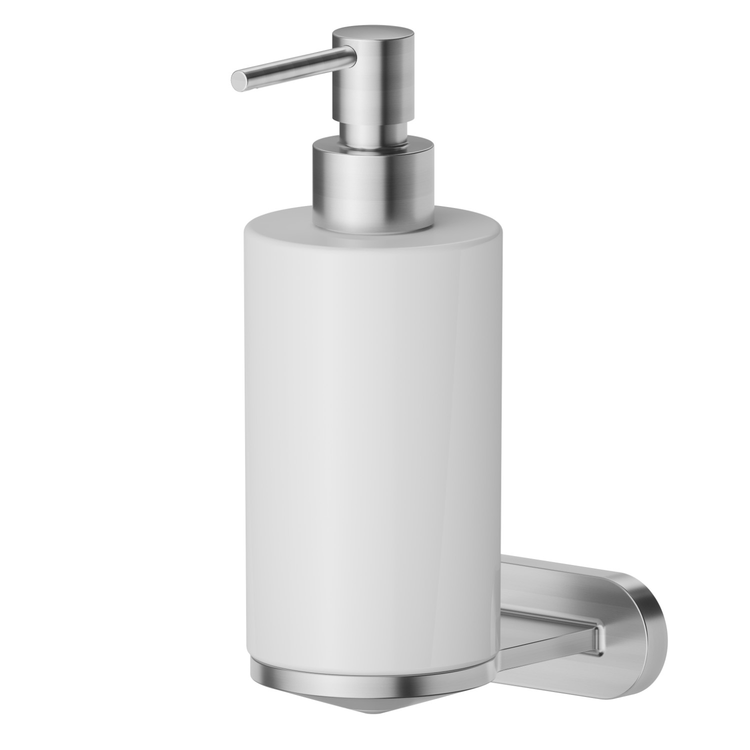 Wall-mounted soap dispenser. White ceramic - finish PVD Brushed steel