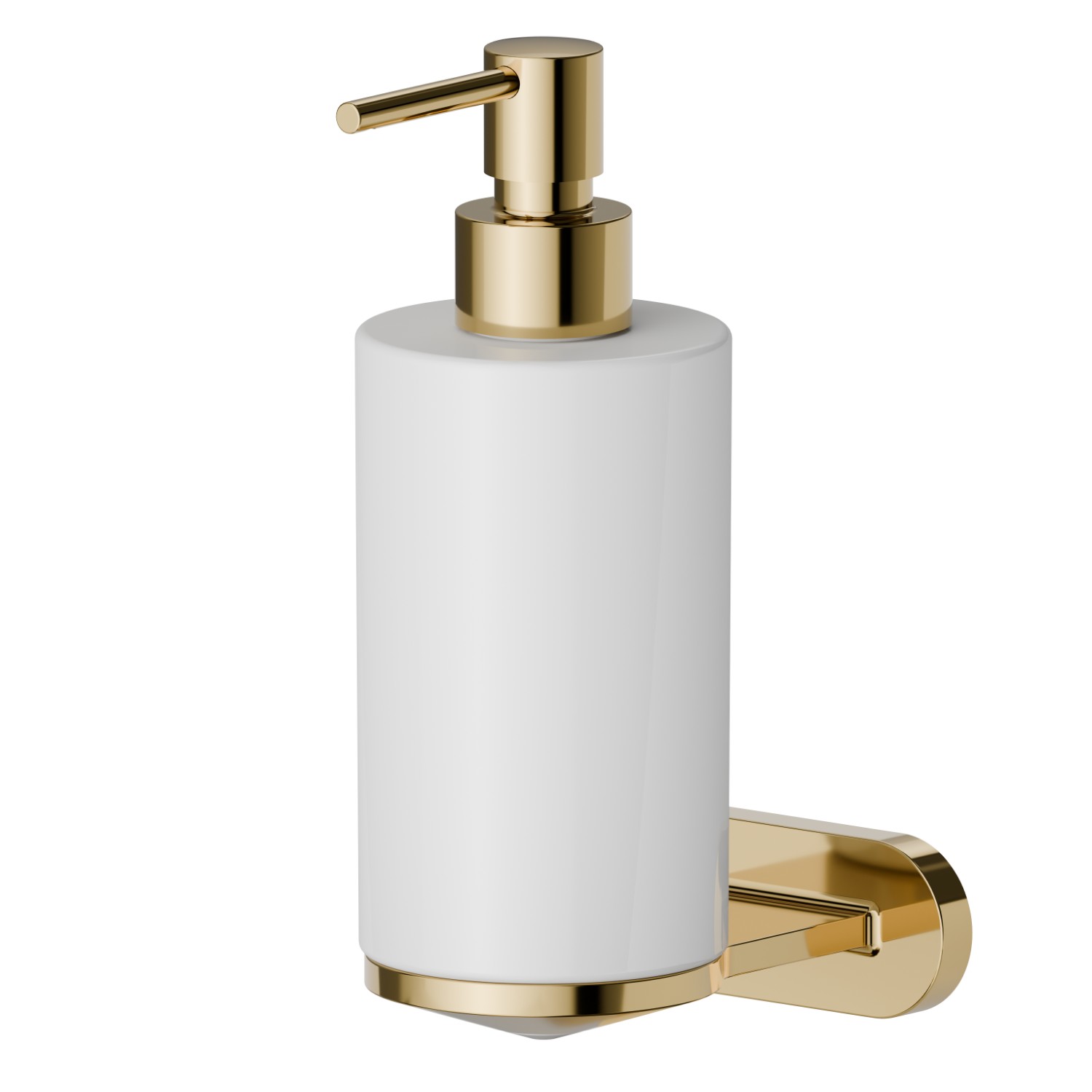 Wall-mounted soap dispenser. White ceramic - finish PVD Glossy Gold