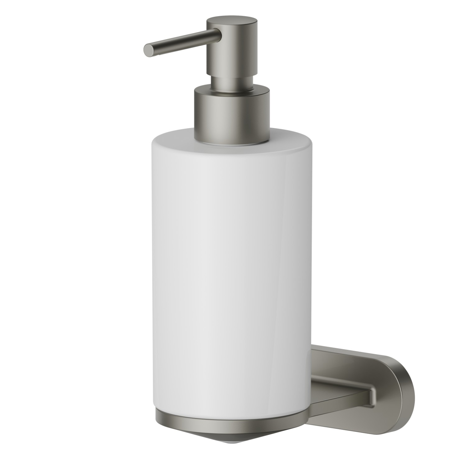 Wall-mounted soap dispenser. White ceramic - finish Titanium Satin