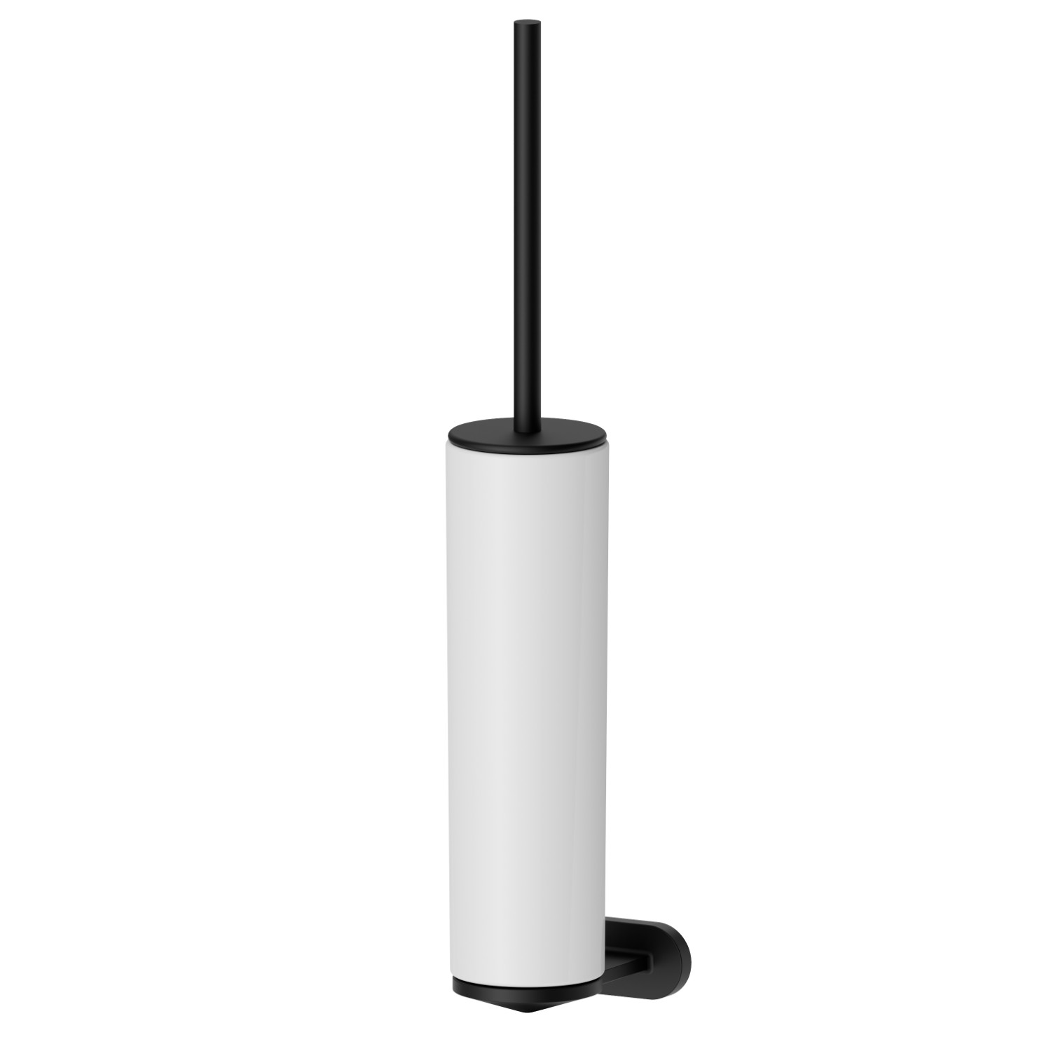 Wall-mounted toilet brush holder with brush. White ceramic - finish Matt Black