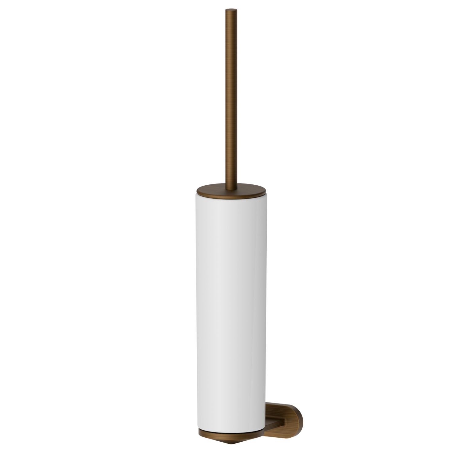 Wall-mounted toilet brush holder with brush. White ceramic - finish Groove Bronze