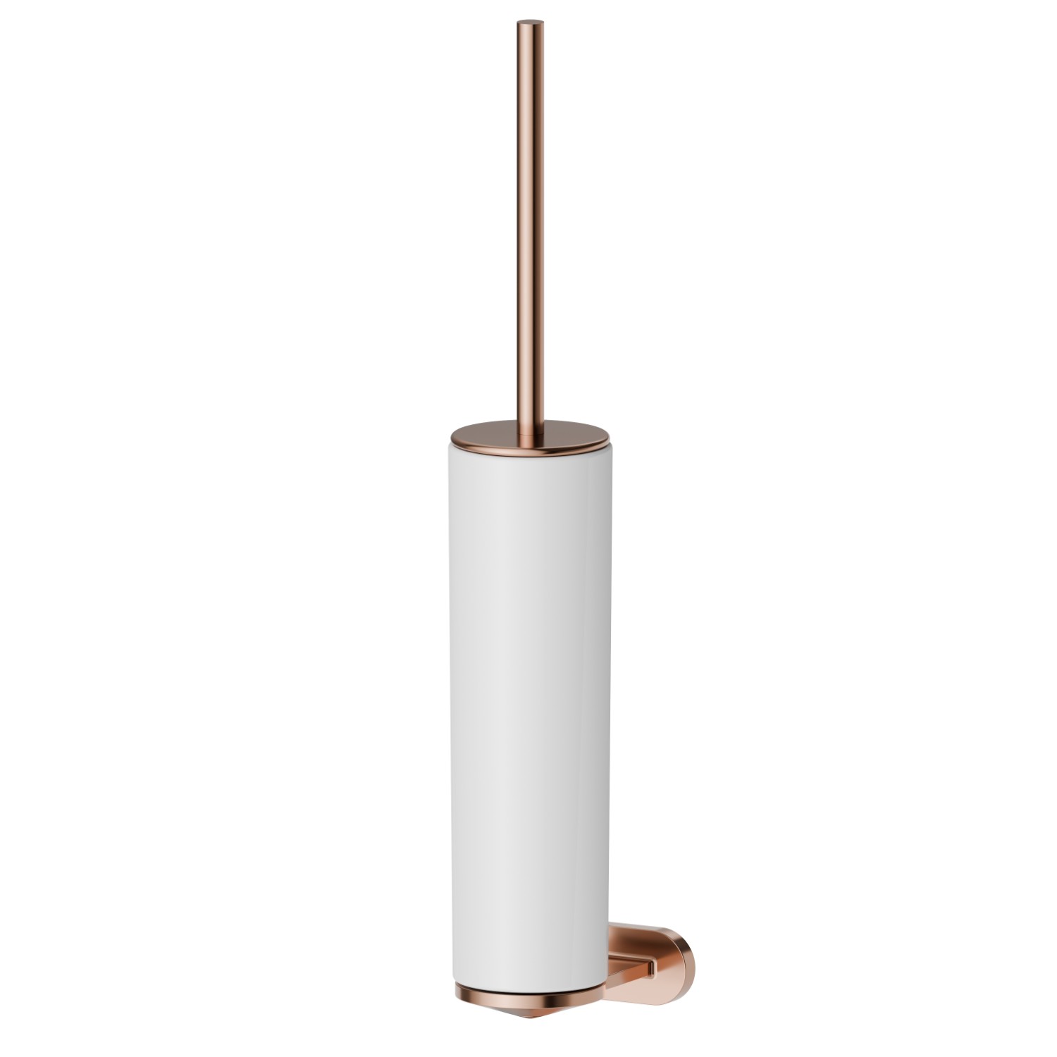 Wall-mounted toilet brush holder with brush. White ceramic - finish PVD Copper Bronze