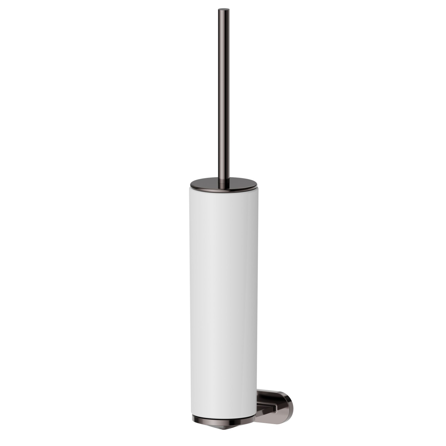 Wall-mounted toilet brush holder with brush. White ceramic - finish PVD Gun Metal