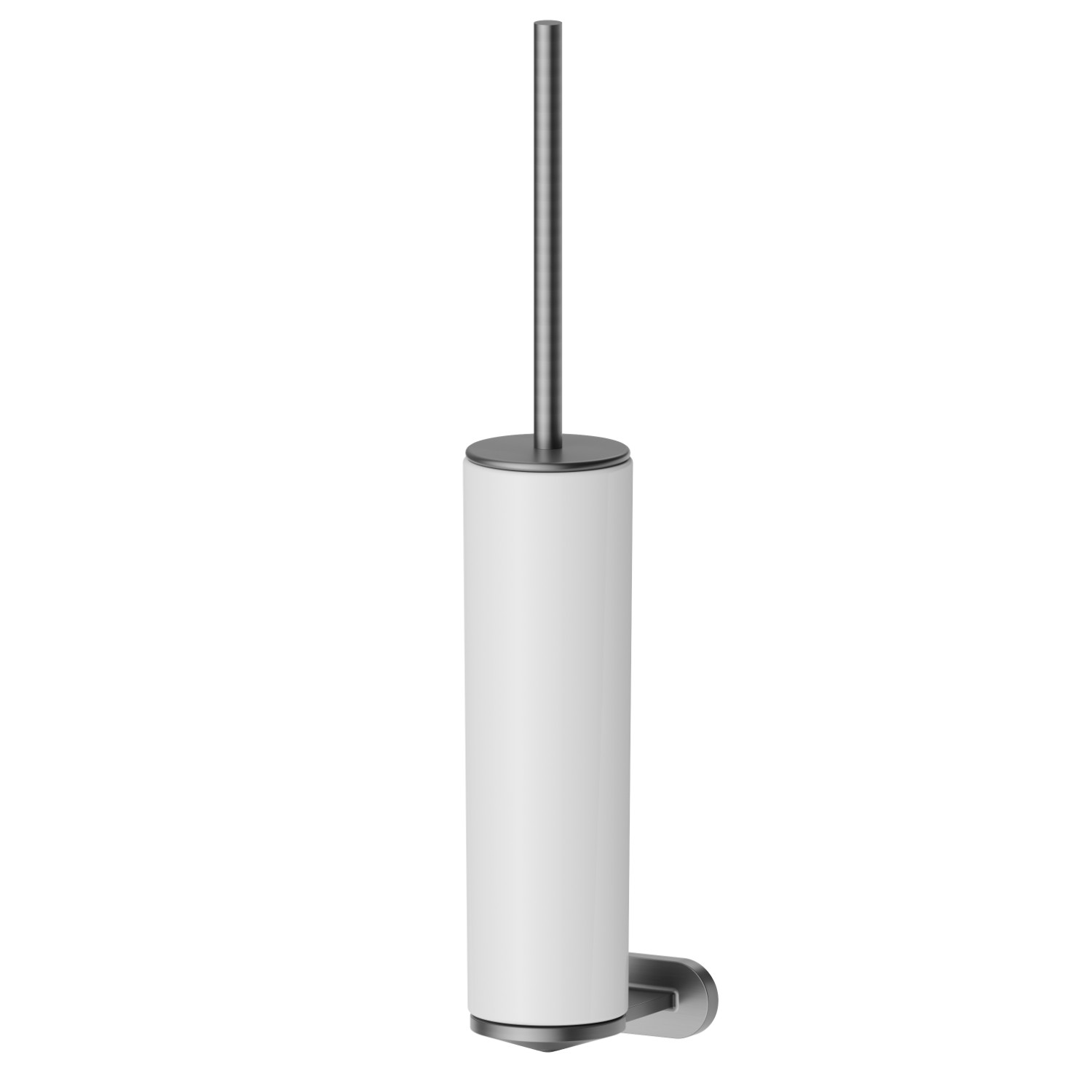 Wall-mounted toilet brush holder with brush. White ceramic - finish PVD Brushed Gun Metal