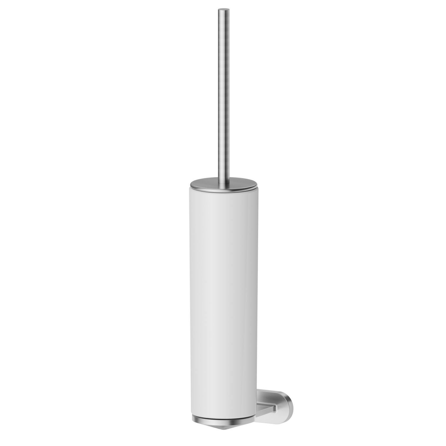 Wall-mounted toilet brush holder with brush. White ceramic - finish PVD Brushed steel