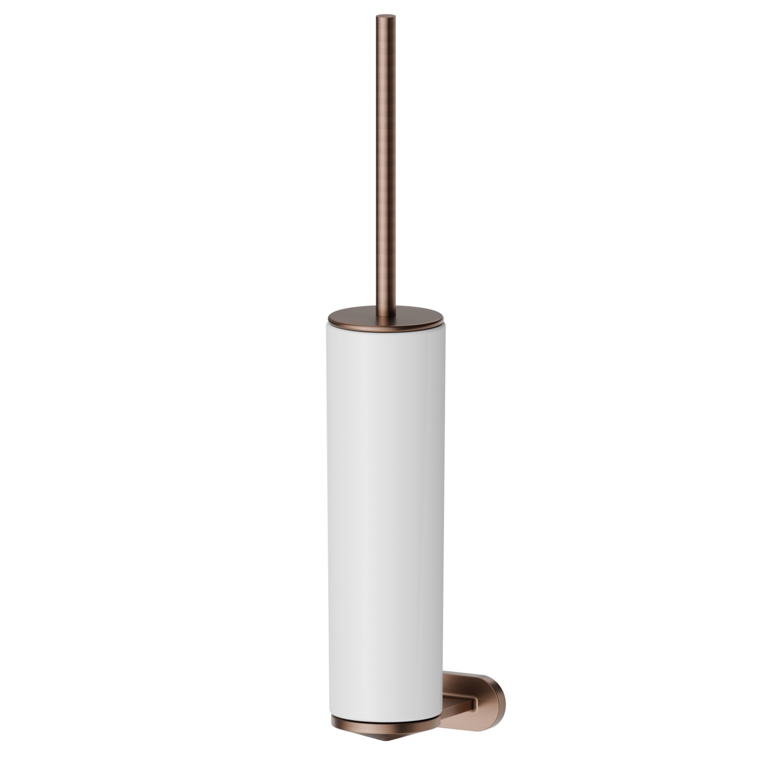 Wall-mounted toilet brush holder with brush. White ceramic - finish PVD Brushed Copper Bronze
