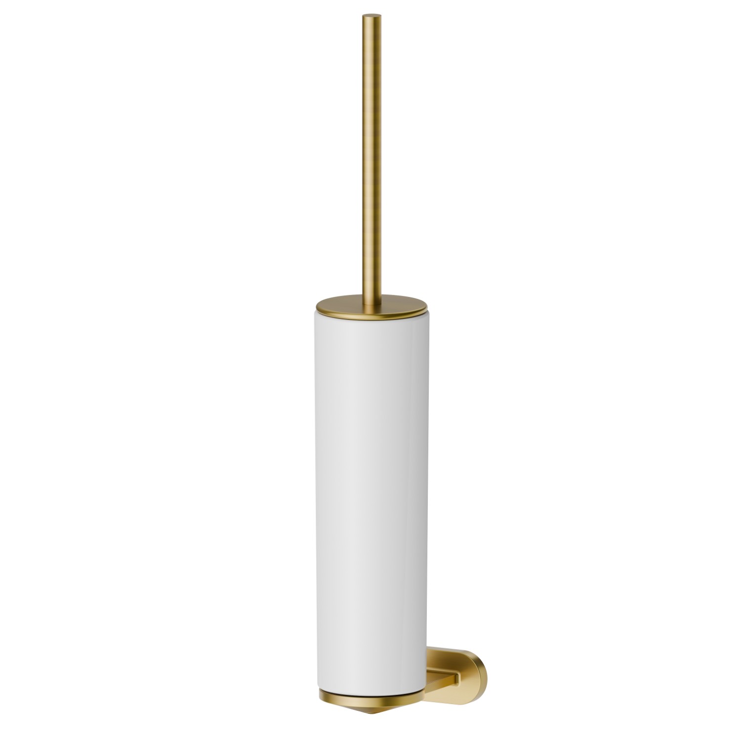 Wall-mounted toilet brush holder with brush. White ceramic - finish PVD Brushed Gold
