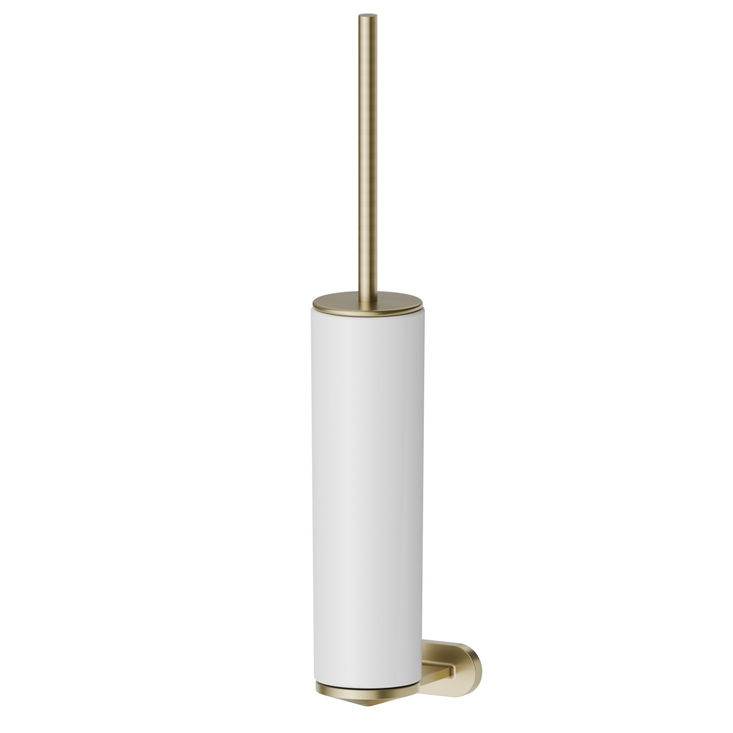 Wall-mounted toilet brush holder with brush. White ceramic - finish PVD Brushed Pale Gold