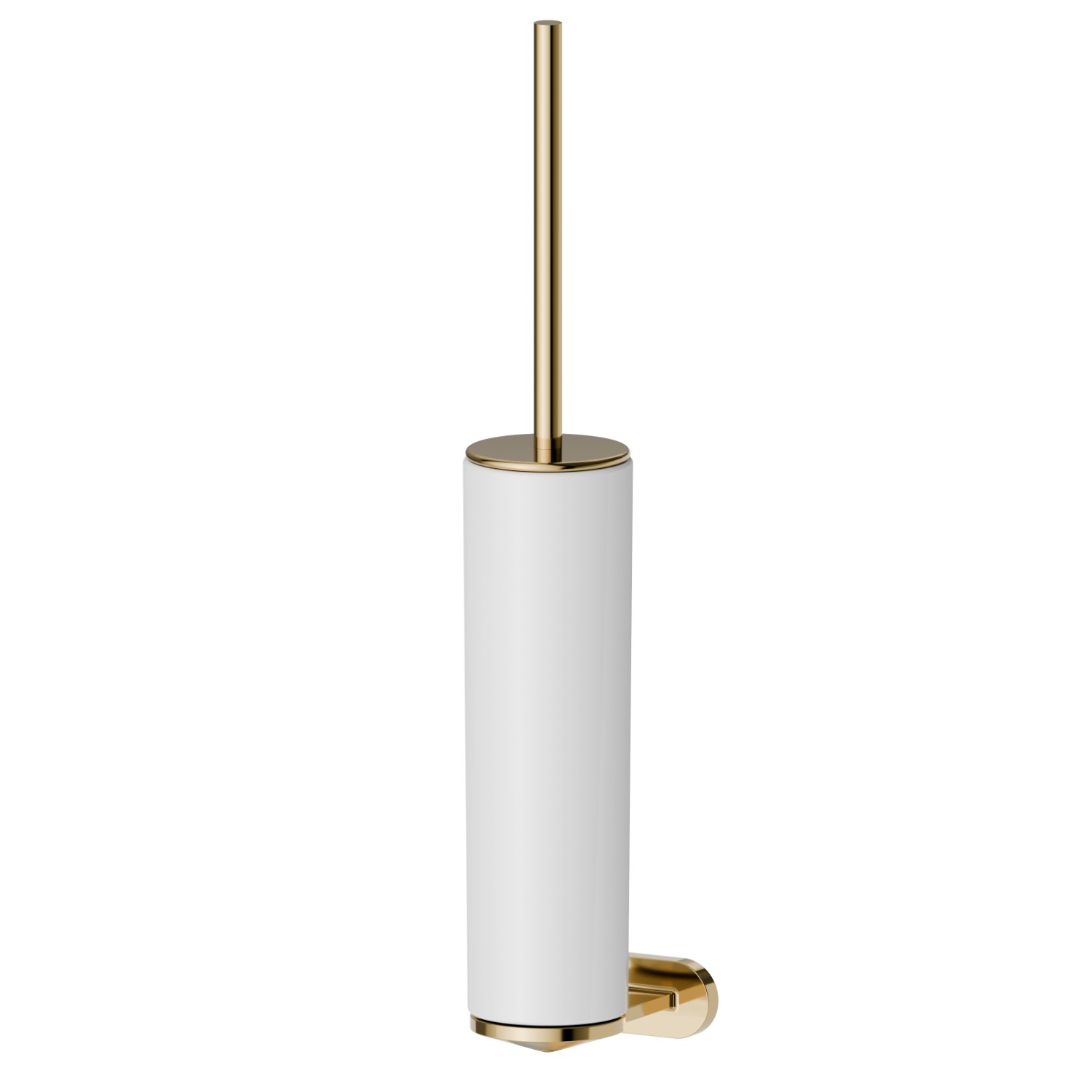 Wall-mounted toilet brush holder with brush. White ceramic - finish PVD Glossy Gold