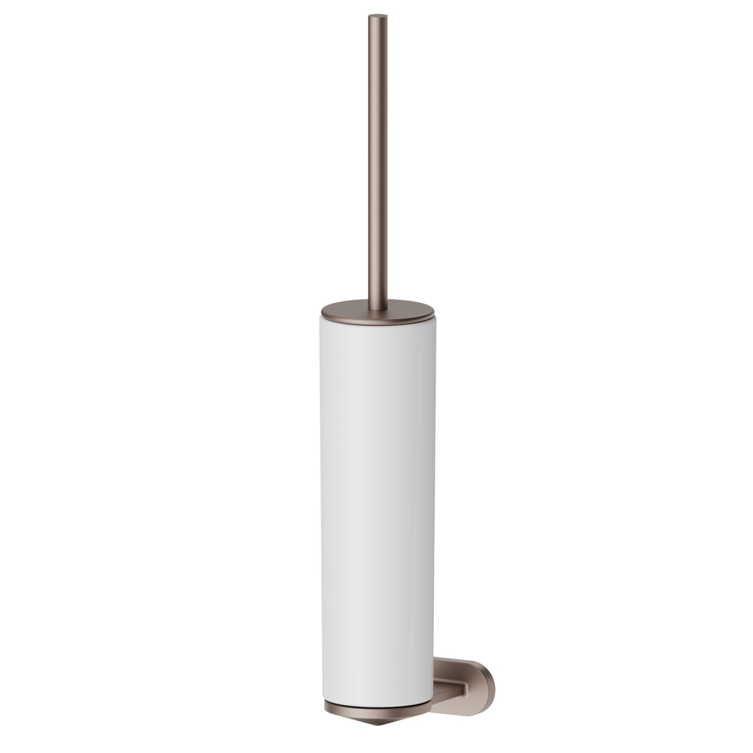 Wall-mounted toilet brush holder with brush. White ceramic - finish Copper Glossy