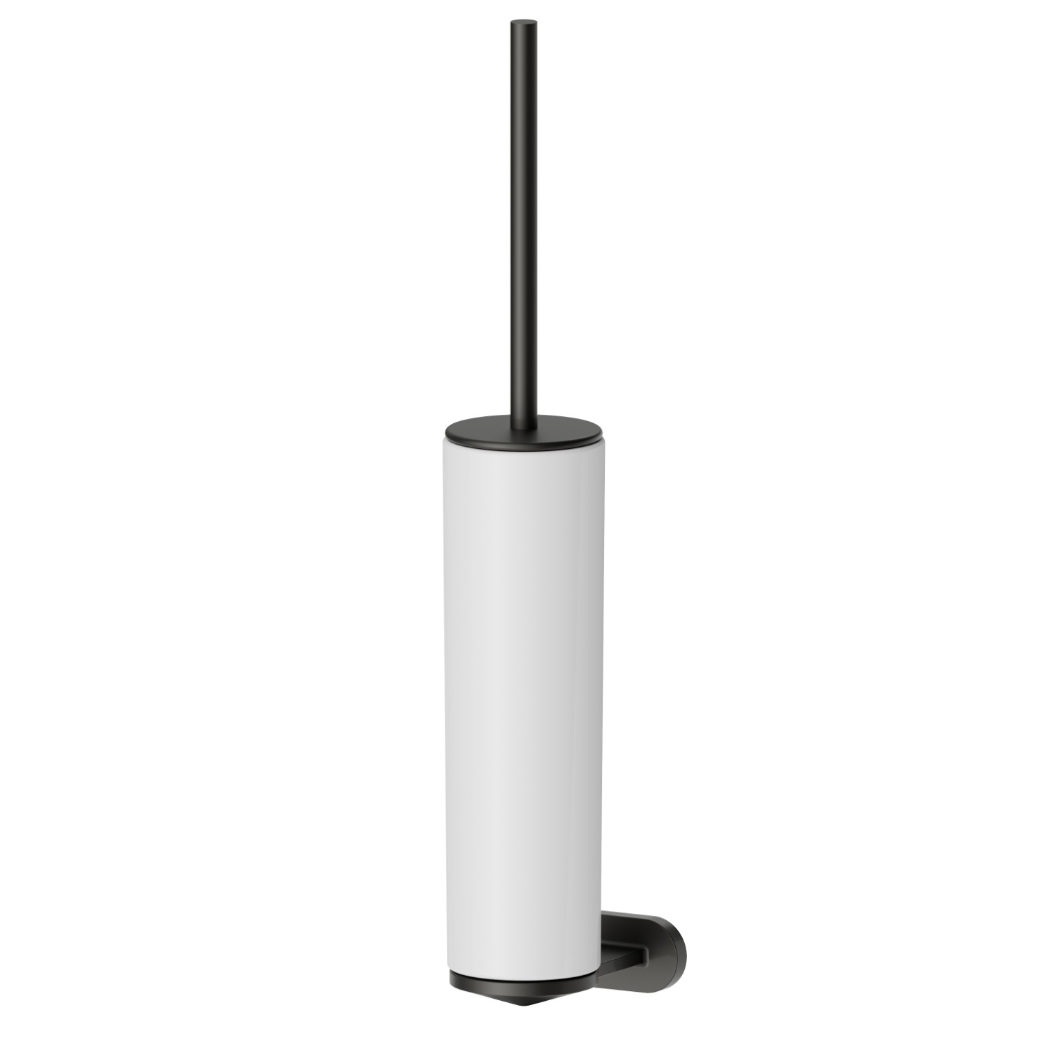 Wall-mounted toilet brush holder with brush. White ceramic - finish Carbon Satin