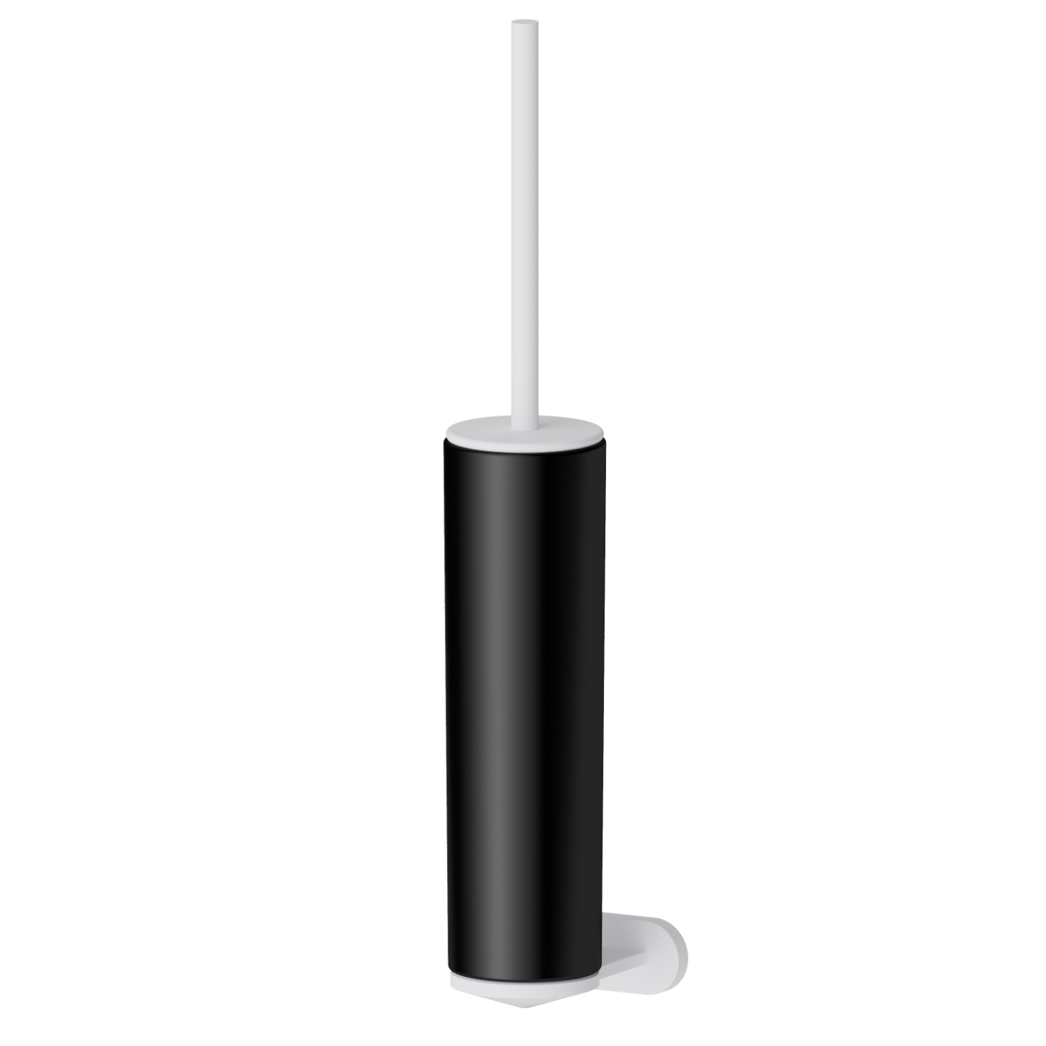 Wall-mounted toilet brush holder with brush. Black ceramic - finish Matt White