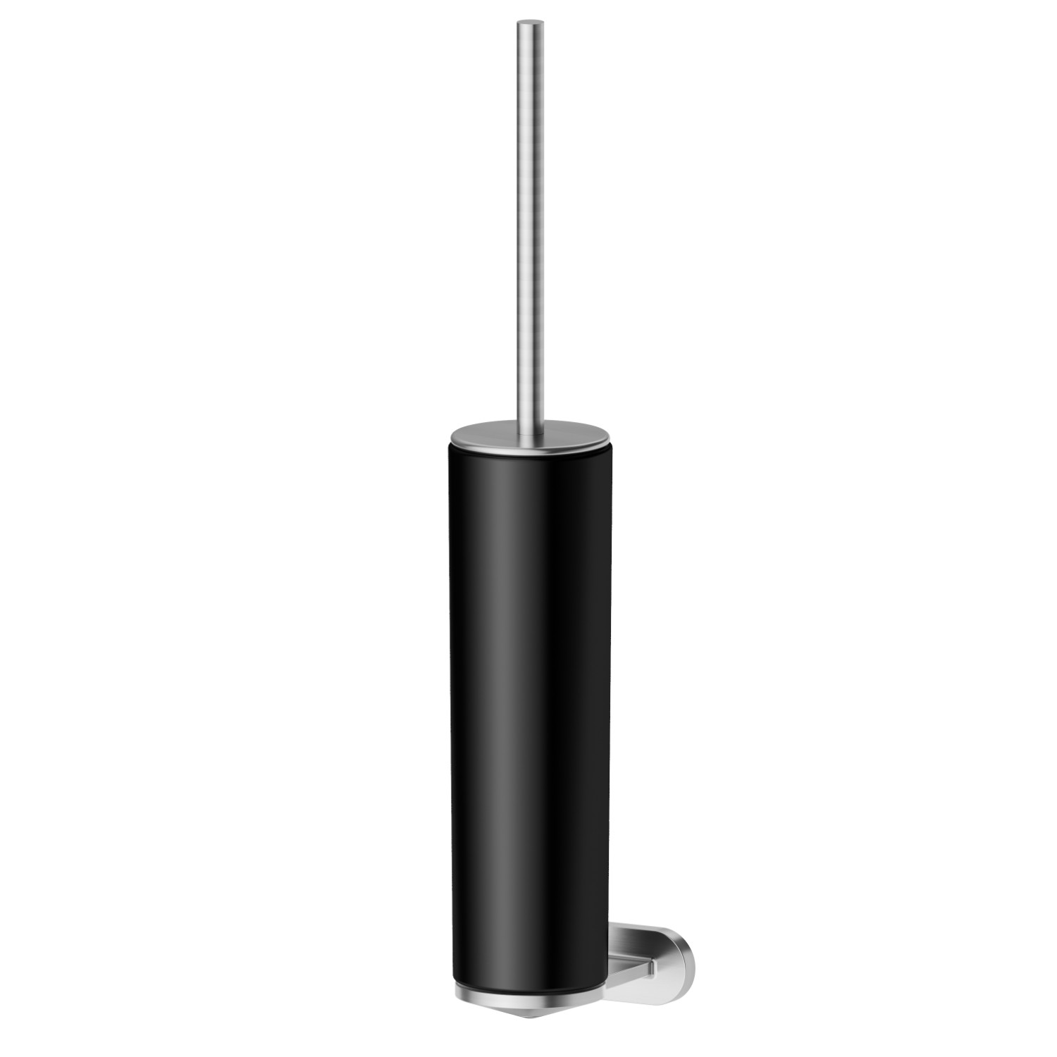 Wall-mounted toilet brush holder with brush. Black ceramic - finish PVD Brushed steel
