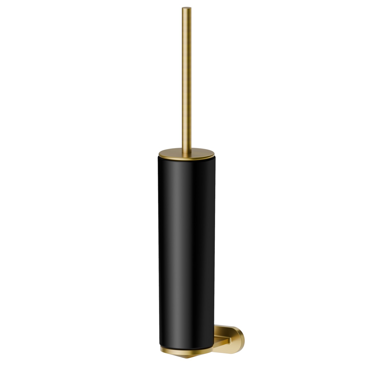 Wall-mounted toilet brush holder with brush. Black ceramic - finish PVD Brushed Gold