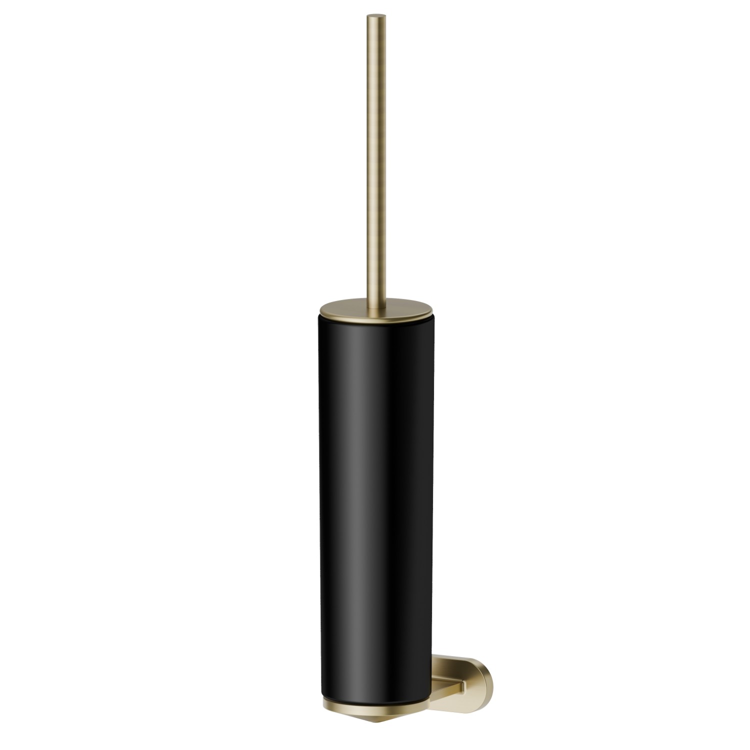 Wall-mounted toilet brush holder with brush. Black ceramic - finish PVD Brushed Pale Gold