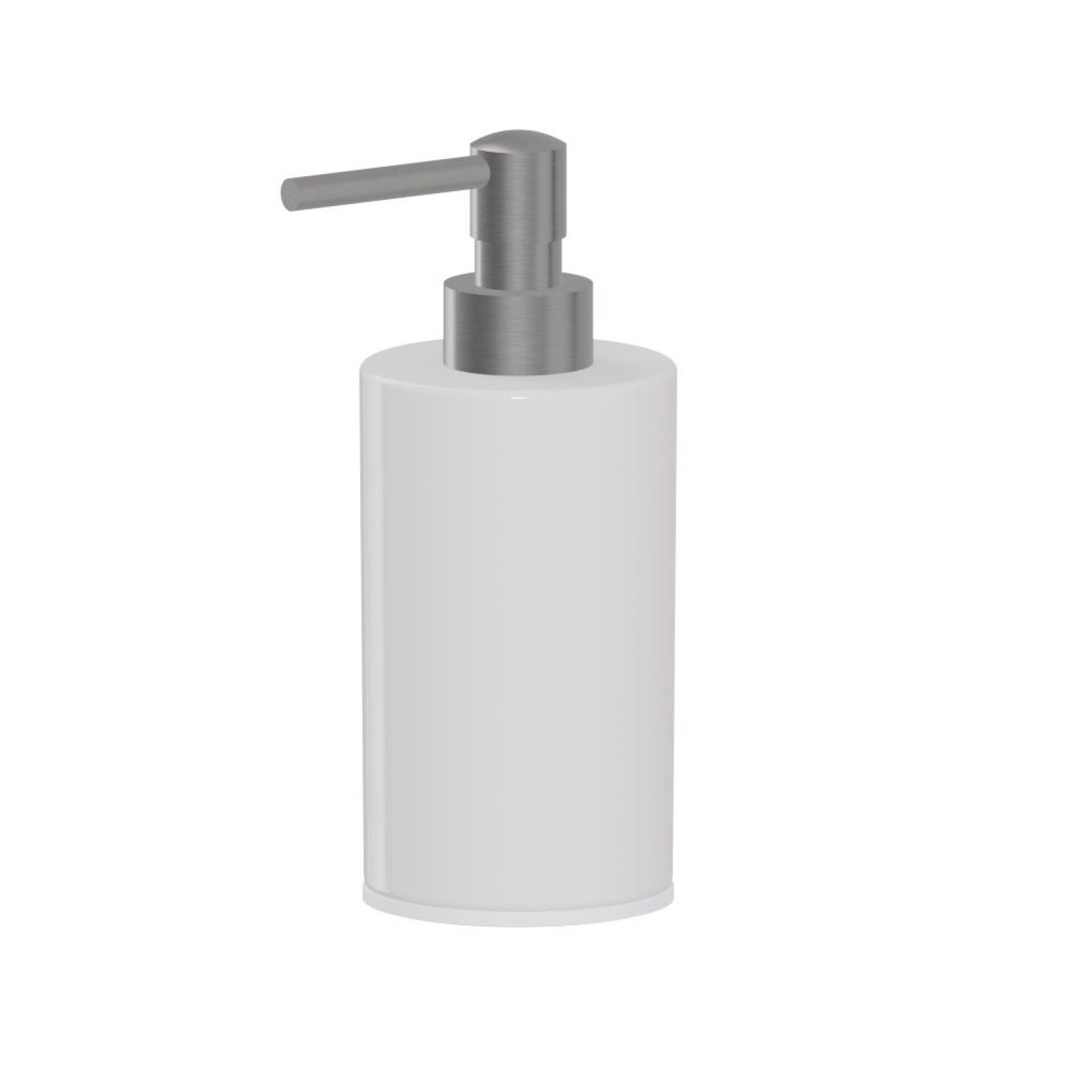 Freestanding soap dispenser. White ceramic - finish PVD Brushed steel