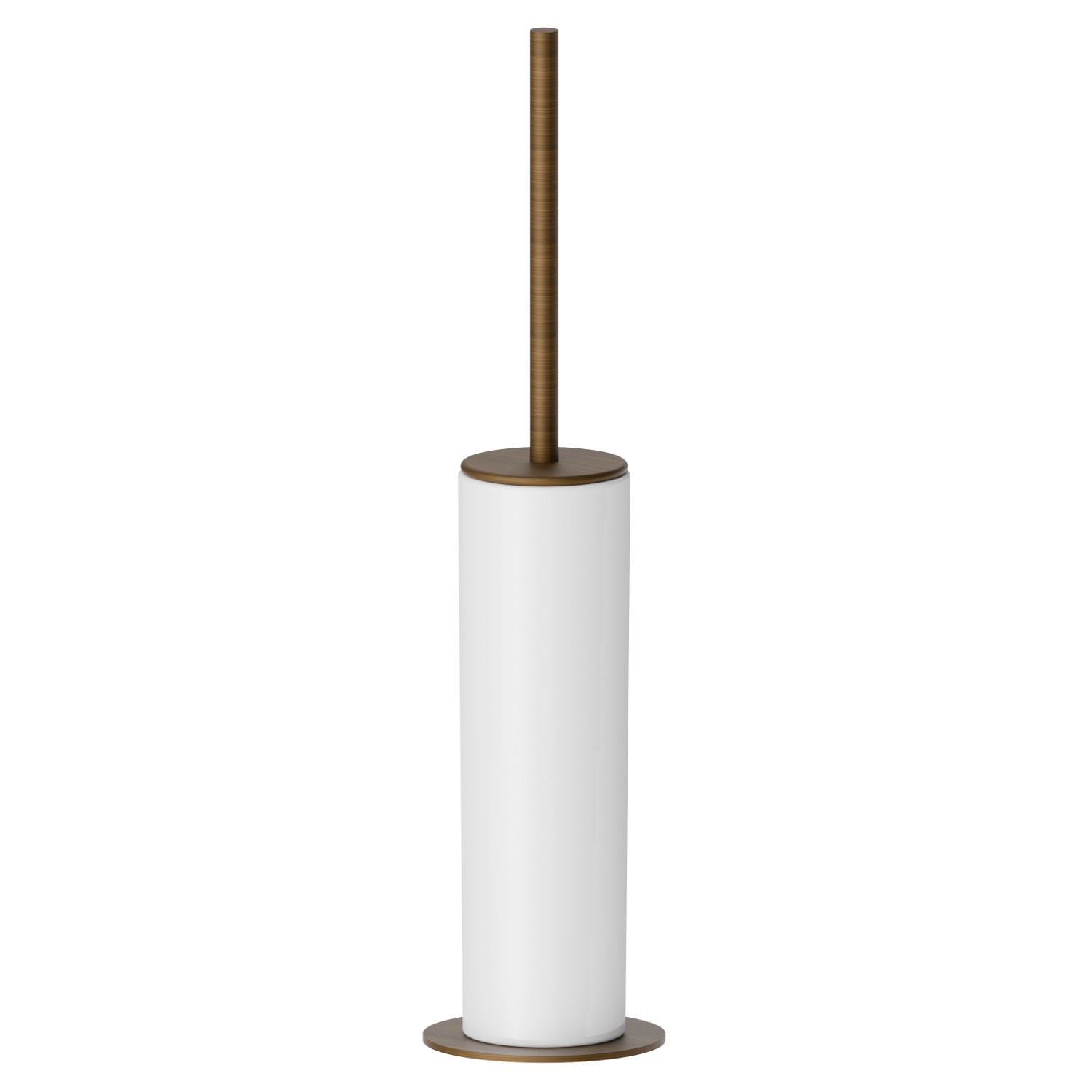 Freestanding toilet brush holder with brush. White ceramic - finish Groove Bronze