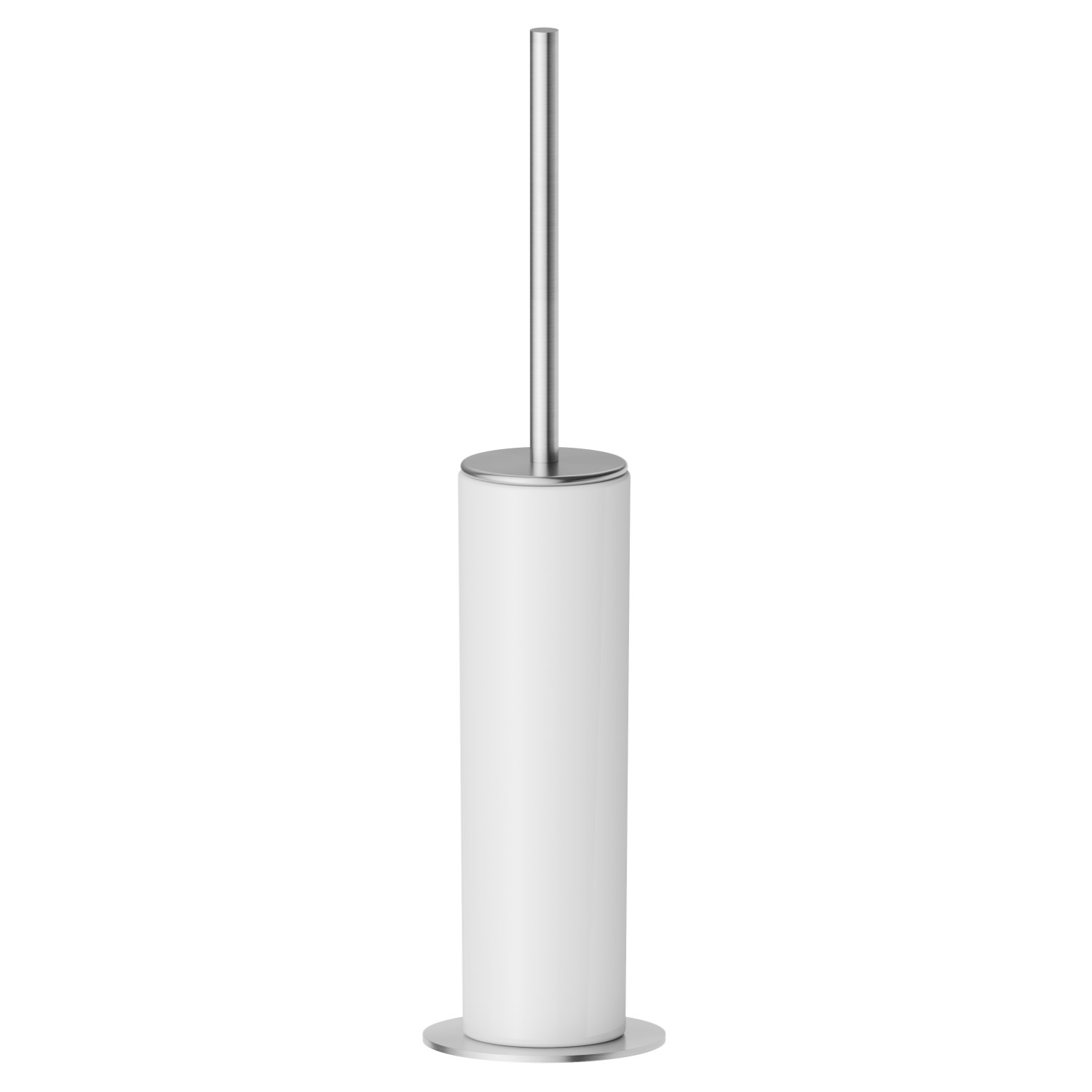 Porte-brosse de toilette sur pied avec brosse. Céramique blanche - finition PVD Brushed steel
