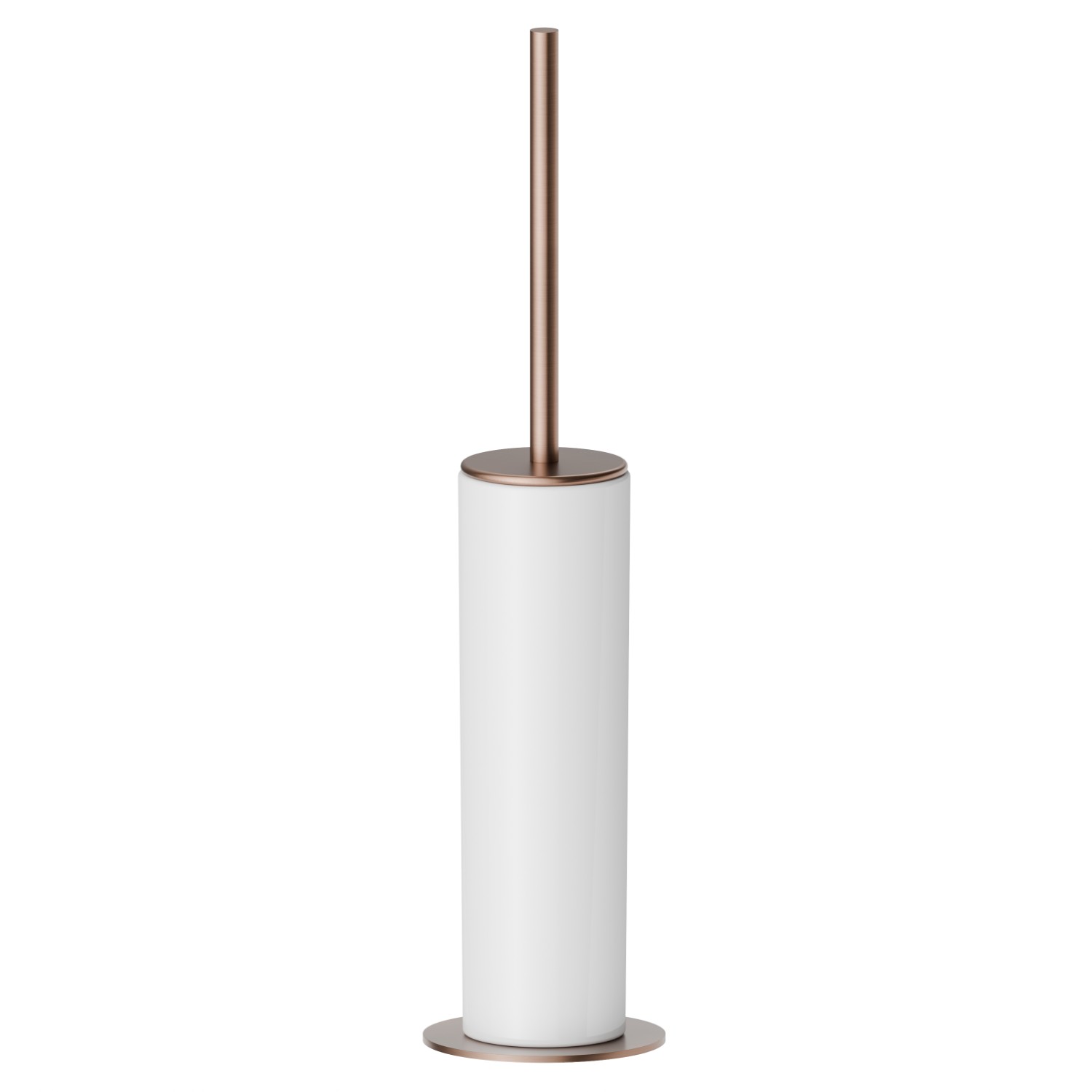 Freestanding toilet brush holder with brush. White ceramic - finish PVD Brushed Copper Bronze