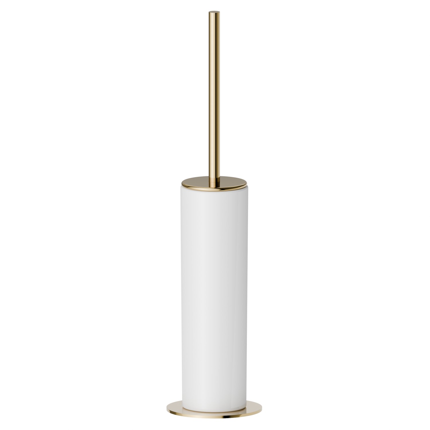 Porte-brosse de toilette sur pied avec brosse. Céramique blanche - finition PVD Glossy Gold