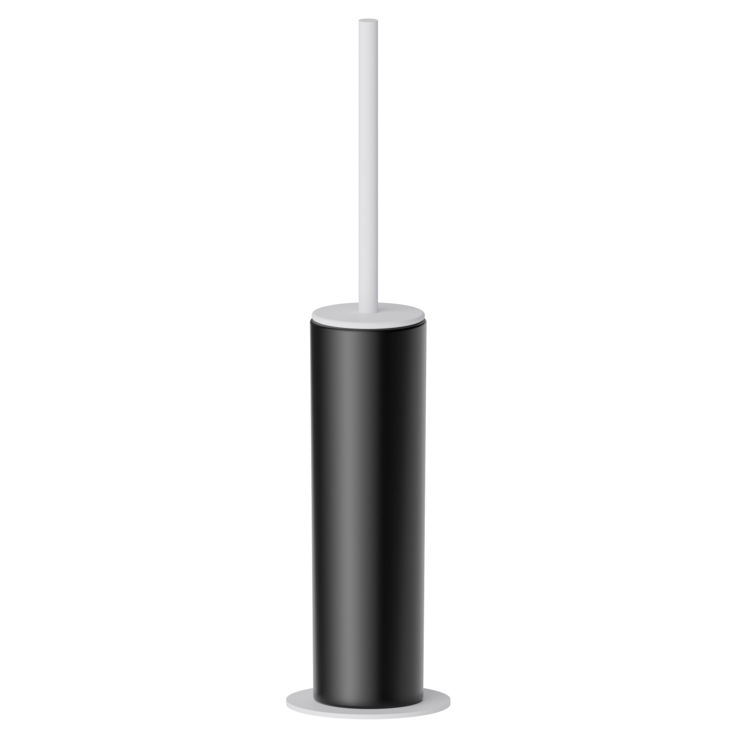 Freestanding toilet brush holder with brush.  Black ceramic - finish Matt White