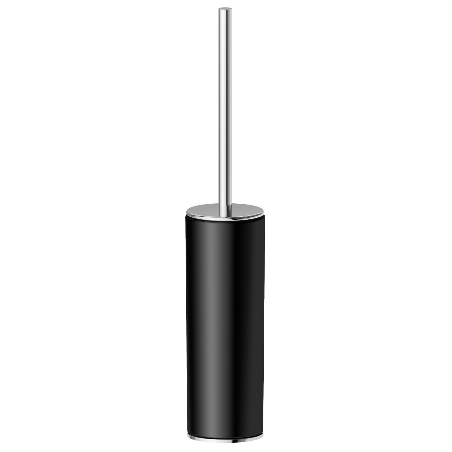 Freestanding toilet brush holder with brush.  Black ceramic - finish Chrome
