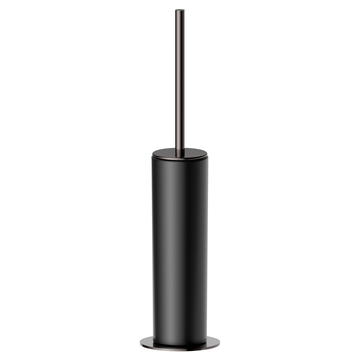 Porta scopino da appoggio con scopino. Ceramica Nera - finitura PVD Gun Metal